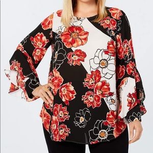 1X NWT Alfani Floral Ruffle Sleeve Blouse